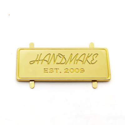 China Custom Metal Rectangular Letters Engraved Labels Metal Gold Bag Hardware Labels Plate For Bags for sale