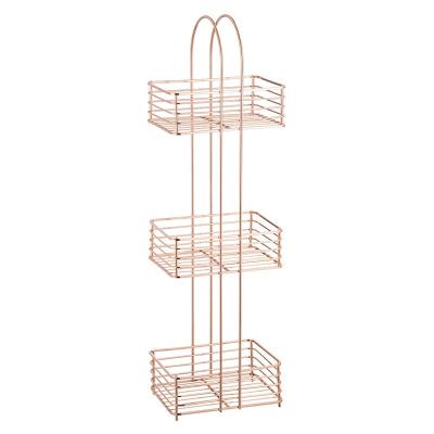 China Sustainable 3 Tier Rose Gold Metal Wire Storage Rack Steel Corner Bathroom Cart Rack for sale