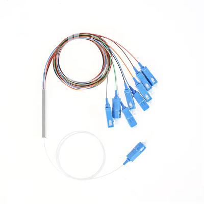 China PLC Splitter for FTTH Steel Tube Mini 1x8 SC-UPC PLC Splitter with connector Fiber Optical PLC Mini steel type 1x8 SC-UPC PLC Splitter for sale