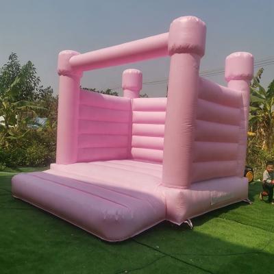 China Pink PVC Tarpaulin 4*4m/13*13ft Pink Green Bounce House White Inflatable Pastel Bouncy Castle Inflatable Wedding Bouncer for sale