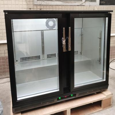 China Single-Temperature Black Stainless Steel Two Glass Doors Drink Cooler for sale