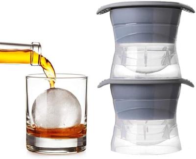 China Viable Bar Props Slow Melt Big Spherical Frozen Round Ice Ball Mold Custom Whiskey Ice Hockey Maker Silicone Ice Cube Tray for sale