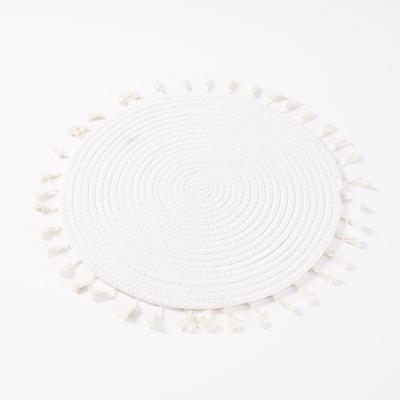 China Handmade Round White Fabric Straw Woven Tatami Straw Mat Yoga Meditation Seat Cushions With Tassels for sale