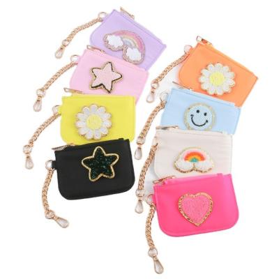 China Fasion New simple solid color waterproof customizable pattern key bag mini cute Ultra thin Key Chain Wallet nylon coin purse for sale
