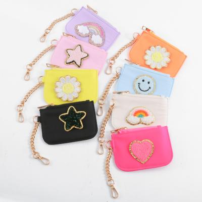 China Fasion Stock NO MOQ Multi Colors New Mini Cute Cardholder Bridal Party DIY Personalized Gift Nylon Zipper Coin Purse Keychain for sale