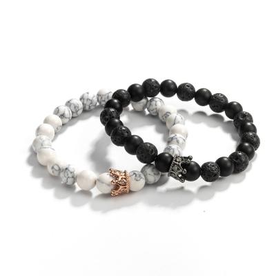 China Other Crown pulseras parejas Black white stone beaded bracelet couple bracelets matching bracelet for women Valentines Gift for sale