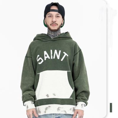 China Anti-wrinkle Factory Vintage Hoodie Chinese Sweatshirt Autumn Custom Logo Cotton Wash Spliced Hoodies For Men for sale