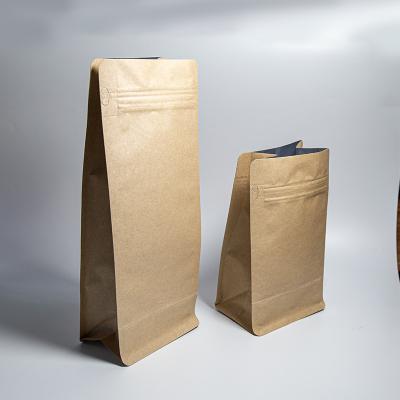 China Eco-Friendly Eight Sided Sealing Flat Bottom Bags Blank Kraft Paper Bags For Coffee Packaging Bulk Order Discounts for sale