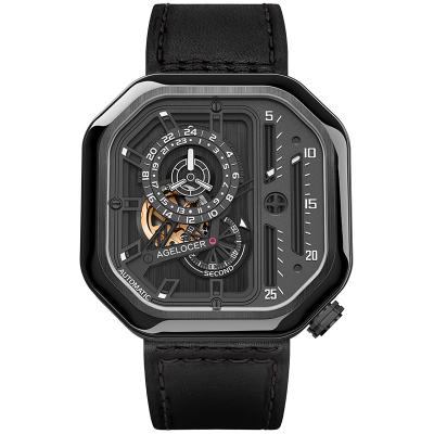 China Brand Men Sports Watch Automatic Black 50M Wristwatch Leather Diver Watch Relogio Masculino 5802J1 Power Reserve Mechanical Mens Watches for sale