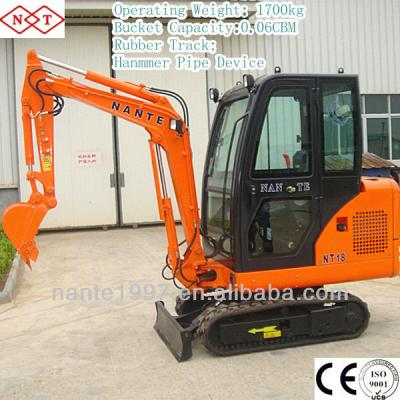 China 1.5 ton~1.8ton Nante NT18 Mini Crawler Excavator (Engine, Japanese CE Certificate) 0.06m3 for sale