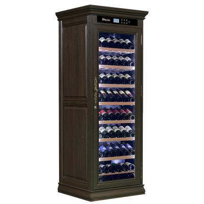 China Touch Control Tall Lockable Drinks Fridge Brown Wood Wine Cooler Cabinet for sale