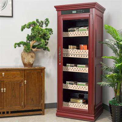 China Freestanding Lockable Red Wooden Cabinet Touchscreen Cigar Cooler Humidifier for sale
