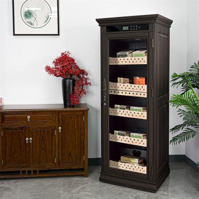 China Electronic Humidor Cabinet Cigar Cooler Humidifier With Brown Wood Frame for sale