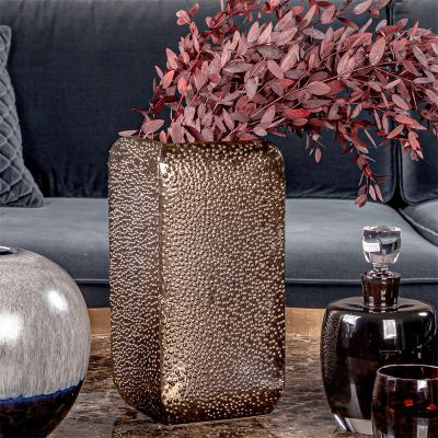 China Modern Luxury Gold Square Ceramic Vase For Home Decor Table Sculpture for sale