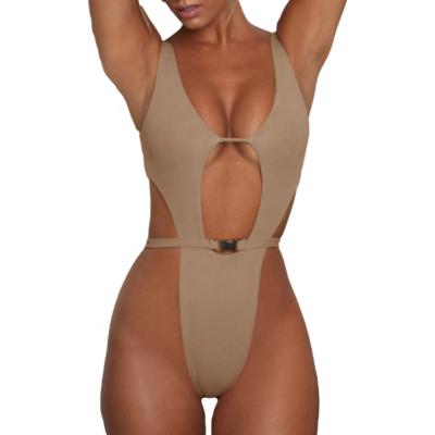 China Manufacturer Wholesale Breathable Women Girl Ladies Bandage Sexy Deep Nude One-piece Beach Swimwear Hot V Bikini for sale