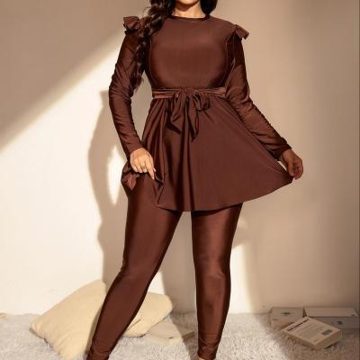 China Plus Size GANA OEM&ODM Best price plus size swimwear for fat women plus size bikini for fat women Ruffle Trim Belted Full Body burkinis for sale