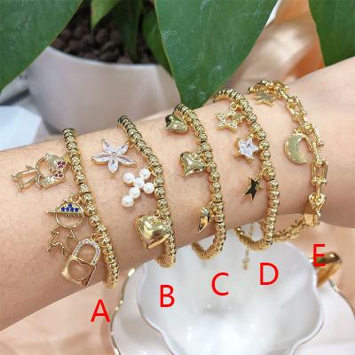 China FASHIONABLE Wholesale Beaded Bracelet 18K Gold Plated Simple Jewelry Brass Bead Charms Bracelet for sale