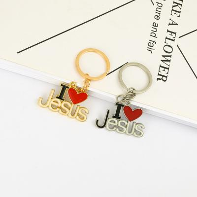 China Metal Makers Spot Catholic Christian I LOVE JESUS Key Chain Simple Jewelry Necklace Eco-Friendly Cross Pendant for sale