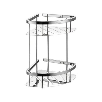 China Wall Mounted Type 304 2 Tier Modern Stainless Steel Wall Mounted Shower Storage Shelf Organizer Corner Metal Kitchen Bathroom Shelves for sale