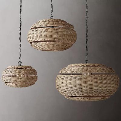 China Modern Woven Simple Bamboo Rattan Dining Room Tea Room Chandelier Living Room Cage Pendant Light for sale
