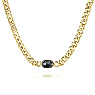 China Wholesale FASHIONABLE Jewelry Custom PVD 18K Gold Plated Stainless Steel Cuban Single Stone Big Link Chain Pendant Necklace For Women for sale