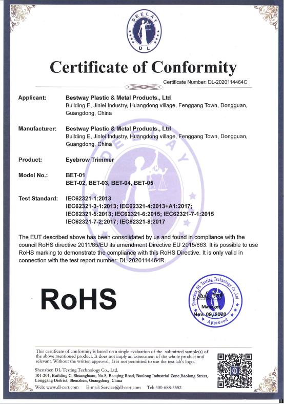 RoHS - Bestway Plastic And Metal Products Ltd.