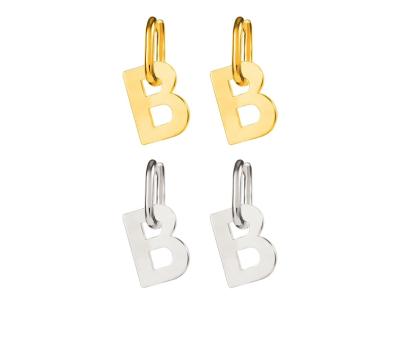 China Fashion TRENDY Wholesale Women Fine Jewelry 18K Gold Plated Stainless Steel Circle Earring B Letter Earring for sale