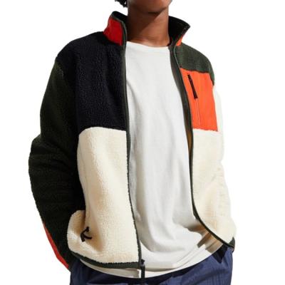 China Customized Mens Fashion Polyester Breathable Label Color Block Sherpa Fleece Jacket for sale