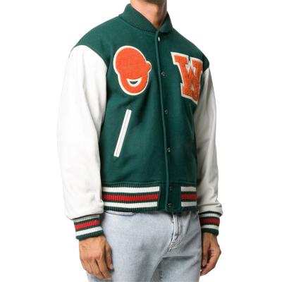 China Custom Letter Mens Baseball Sleeve Embroidery Breathable Chenille Leather Colleges Leather Jacket For Men for sale