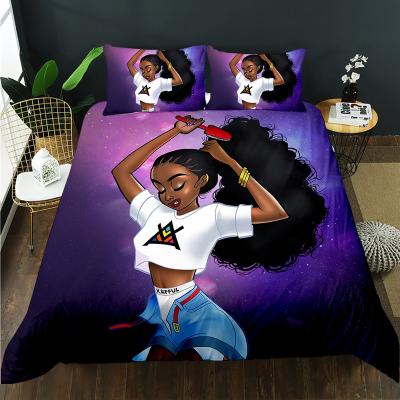 China Nondisposable 3D purple starry sky girls' quilt cover bedding customizable name black girls' quilt sheet set for sale