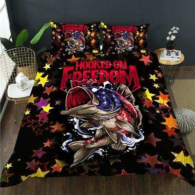 China Sustainable 3D Fishing Queen Duvet Cover Set Farmhouse Parker Bedding Decoration 3 Piece Red Zipper for sale