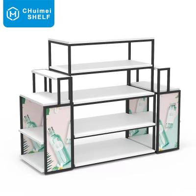 China Customized cosmetic double-sided shop fixture furniture cosmetics store decoration display stand makeup display racks shelf for sale