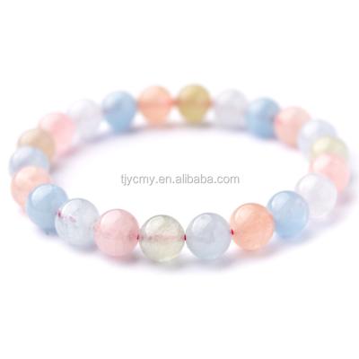 China Romatic Natural Mixed Gemstone Color Morganite Round Bracelet Women Jewelry 8-9mm for sale