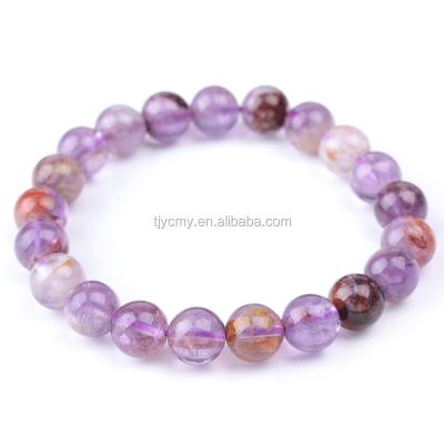 China CLASSIC Natural Gemstone Purple Phantom Crystal Round 8mm Bead Bracelet Women Jewelry for sale