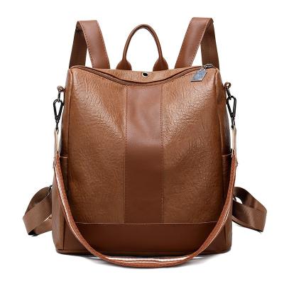 China Wholesale Custom Other Logo Luxury Pu Leather Backbag Brown Sling Campus Backpack Bag For Women for sale