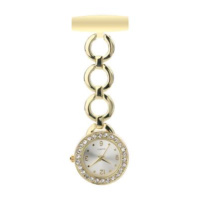 China Hot Selling Doctor Nurses Breast Watch Stainless Steel Quartz Crystal Rose Gold Tone Circle Round with Stainless Steel for Nurse Doctor for sale