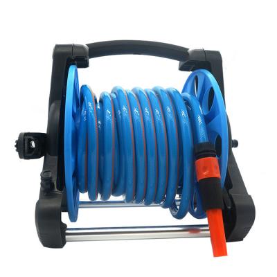 China Wholesale Adjustable Plastic Garden Hose Cart Wheel Socket Holder with PVC Water Pipe Reel and Spray Nozzle Gun for sale