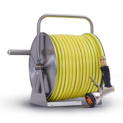 China Retractable PVC Garden Water Hose Reel Small Adjustable Portable Metal Stainless Steel Trolley with Trolley for Car Wash Gardening for sale
