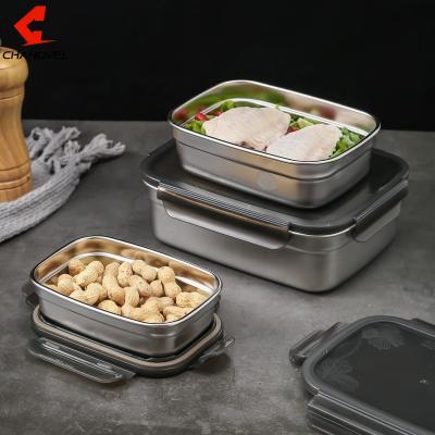 China 3 Pcs Bento Lunch Box Rectangular Leakproof Packaging Container Freshness Preservation 304 Stainless Steel Set for sale