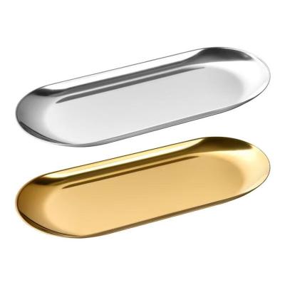 China Factory Wholesale Hot-selling Viable Wedding Restaurant Gold Oval Jewelry Tray Service Tray Jewelry Plate Napkin Stainless Steel for sale