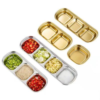 China Sustainable Korean Barbecue 304 Stainless Steel Sauce Tray Tableware Food Seasoning Dipping Dish 1/2/3/4 Compartments Soy Sauce Dishes for sale