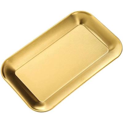 China Wholesale Stainless Steel Dim Sum Tray Rectangular Golden Dinner Plate from Viable Factory for sale