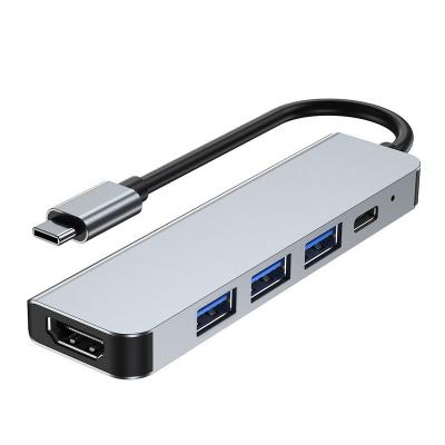 China Port Extension 5 in 1 Type-C USB C Hub USB 3.0 High Speed Transmission Multi Port PD to HD Converter Same 4k Read HD Same Screen Adapter for sale