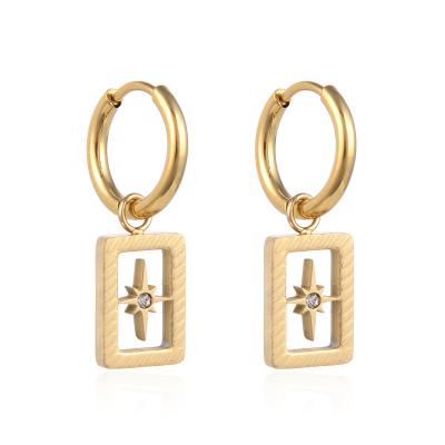 China CLASSIC Trendy Female Square Stars Circle Earrings Stainless Steel Crystal Dangling Earring for sale