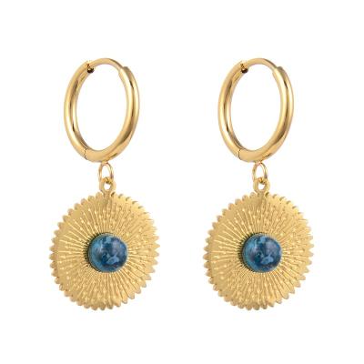 China FASHIONABLE brand noble turquoise inlaid sunflower ear drops 14k gold stainless steel earrings for lover gift for sale