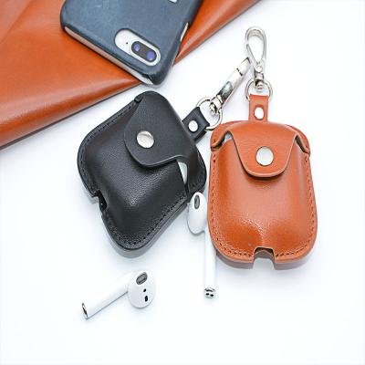 China Retro Stgle Soft Leather Wireless Earphone Cover Leather Earphone Case With Key Chain for sale