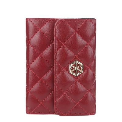 China Three Times BOISEEN New Fashion PU Leather Diamond Three Short Fold Organ Card Wallet For Women With Latch, Lady Card Holder Case Wholesale for sale