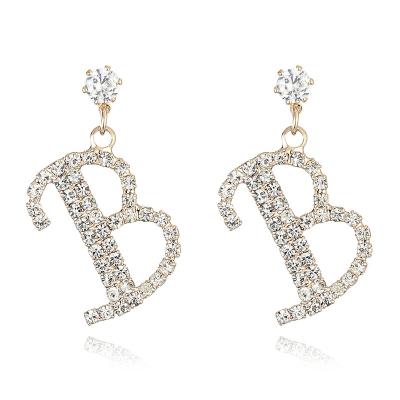 China YuanQin CLASSIC Fashion Copper Zircon Base 925 Post Initial Letter Stud Earrings For Woman,Trendy Stud Jewelry for sale