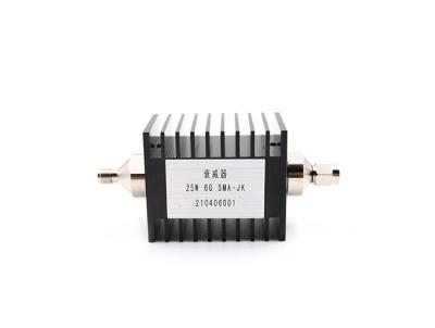 China 20 dB Fixed Attenuator, SMA Male to SMA Female Black Anodized Aluminum Heatsink Body Rated to 25Watts Up to 6 GHz for sale