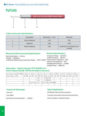 China TLE Series Phase Stability Low Loss Semi-Rigid Cable for sale